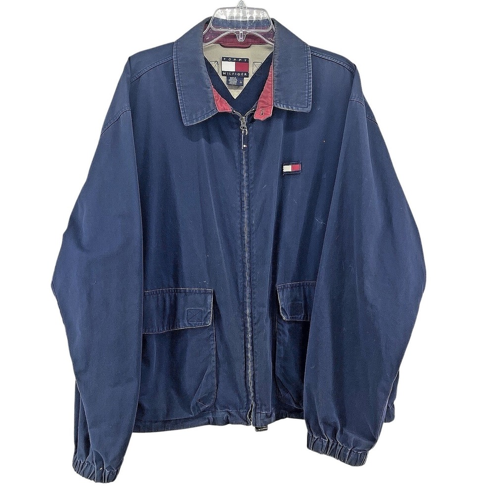 Vintage Tommy Hilfiger Chore Jacket Men's L Big Flag Logo Zip Up Coat Y2K 90s